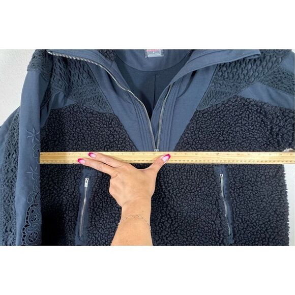 Free People FP Movement Black Care Seaside Fleece Crochet & Embroidered Pullover - Picture 13 of 14